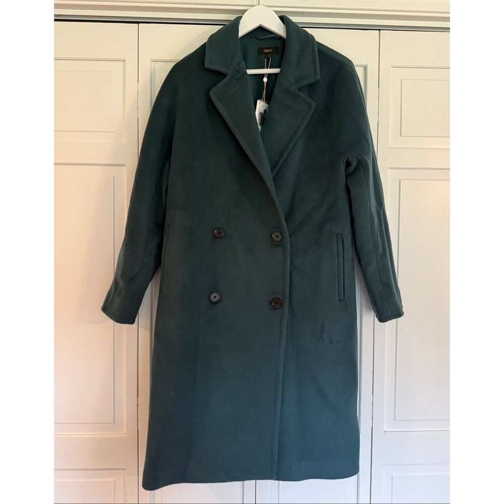 Quince NWT double breasted cashmere wool slouch coat size small green - Picture 3 of 13